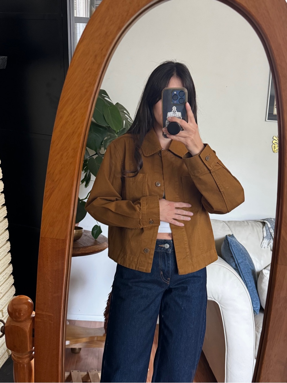 NWOT - Cropped Unlined Twill Jacket in Cognac Brown - Picture 2 of 3